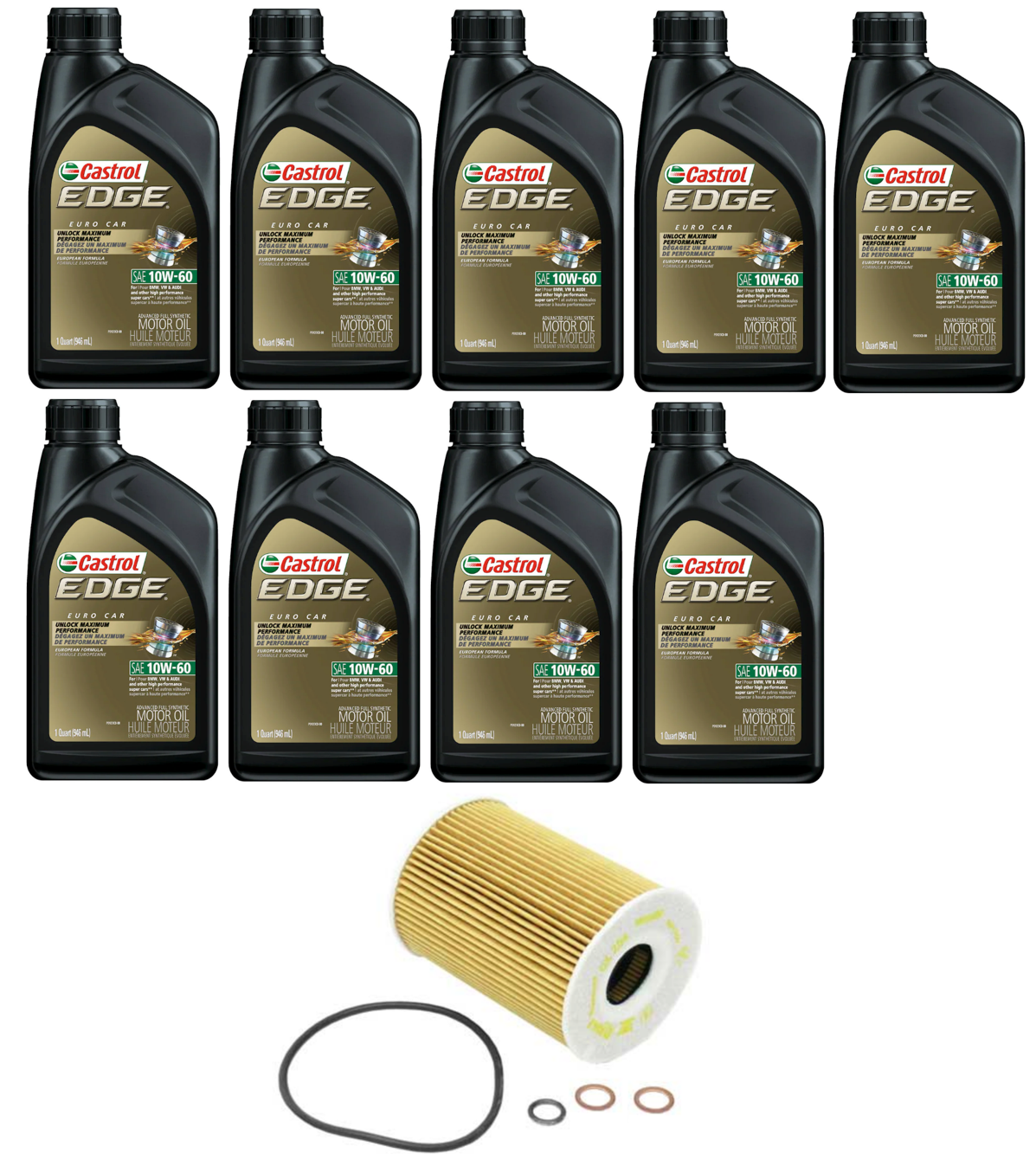 BMW E9X M3 Engine Engine Oil Filter Service Kit By Castrol 10W60 (2008-2013) 83215A2AFD7