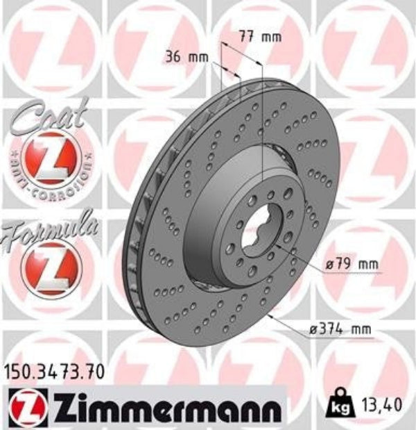 BMW E60 M5 Front Brake Rotor By Zimmermann 34112282805 or 34112282806 – image 3