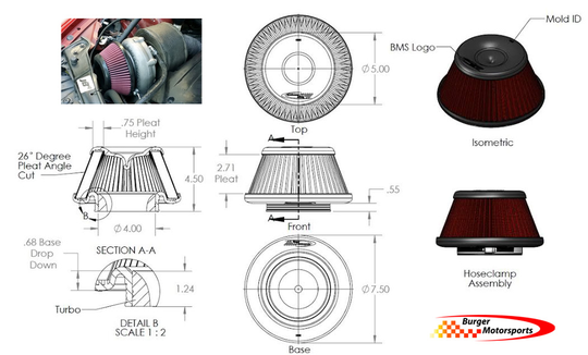 Burger Motorsports BMS Silicone Single Turbo Filter for 4" Turbo Inlet – image 10