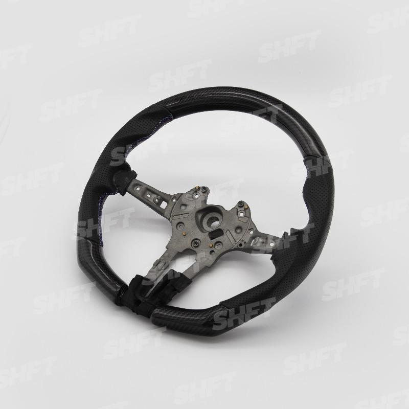 R44 BMW FLAT BOTTOM GLOSS CARBON STEERING WHEEL W/ PERFORATED LEATHER MOLDED GRIPS – image 4